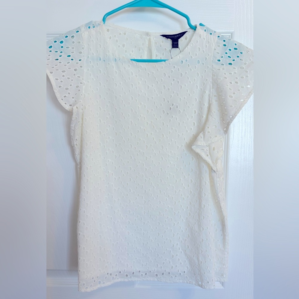 Banana Republic White Eyelet Top - Size XS Petite